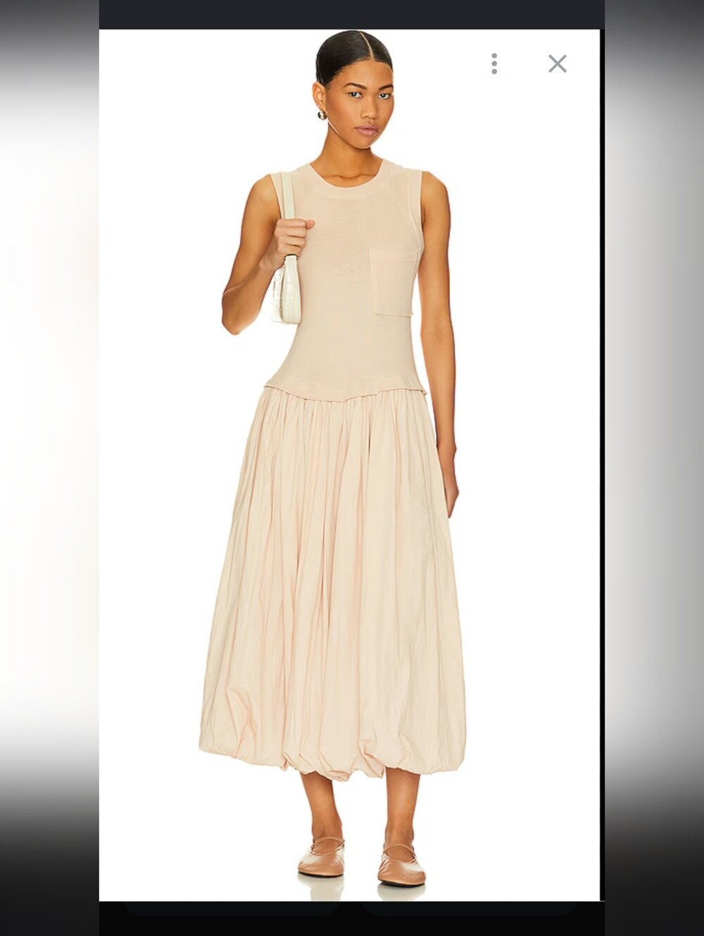 Free People Calla Lily Pink Cream Midi Bubble-Hem Dress Size M 100% Cotton